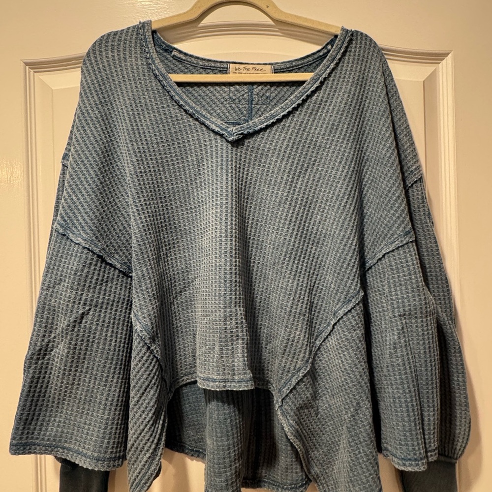 Free People Blue Waffle Knit Sweater
